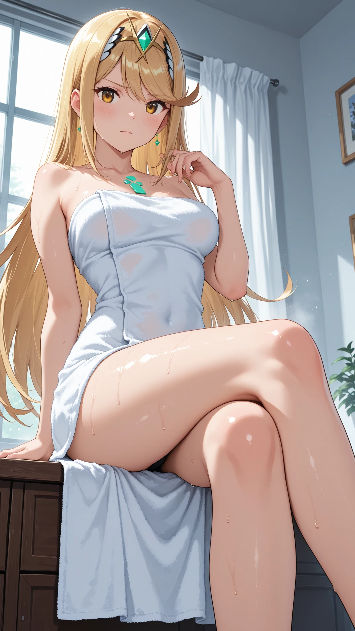 Pee all over the body、Urine、the whole body is wet、1girl in, Toilet room, Sweep the urinal, kneeking, sponge, raunchy, pee, rubbish,, masterpiece, top-quality, ighly detailed、barechested、Hide nakedness with your hands、a blond、White liquid all over the body、Yogurt all over the body、blue eyess、Panties、no-bra、a towel