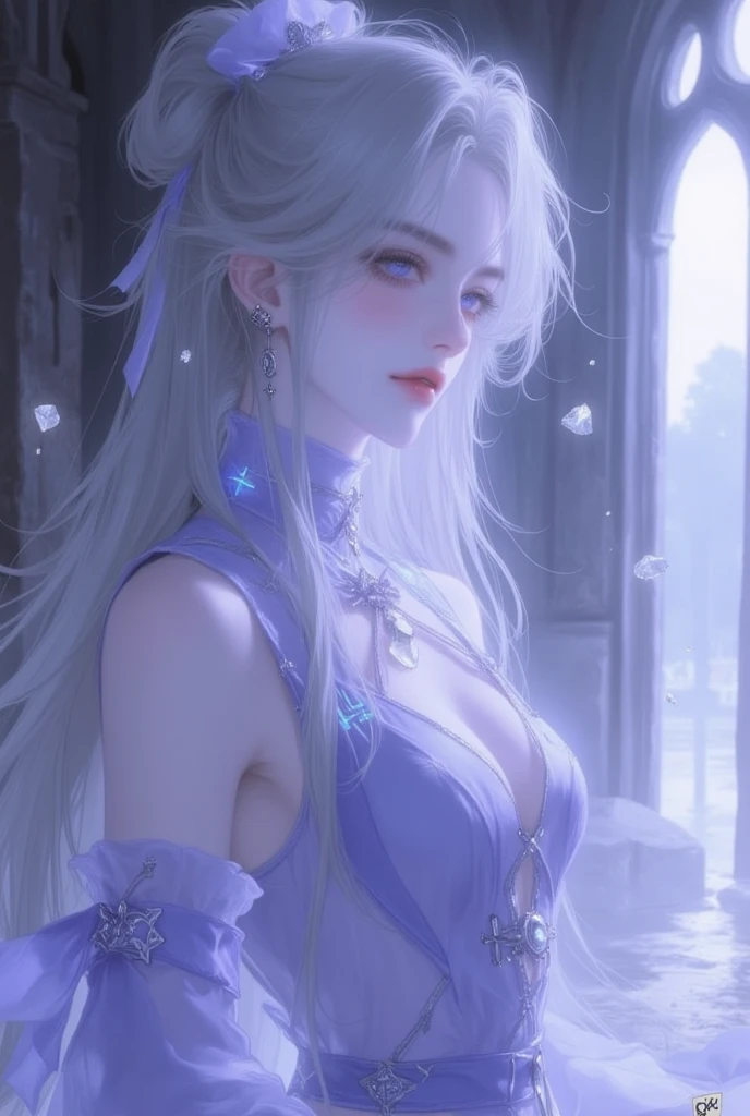 Zodiac-scorpio goddess , similar to latin goodness , cute but sexy face , purple-silver hair , transparent dress , in the ocean with moonlight , whole body ,