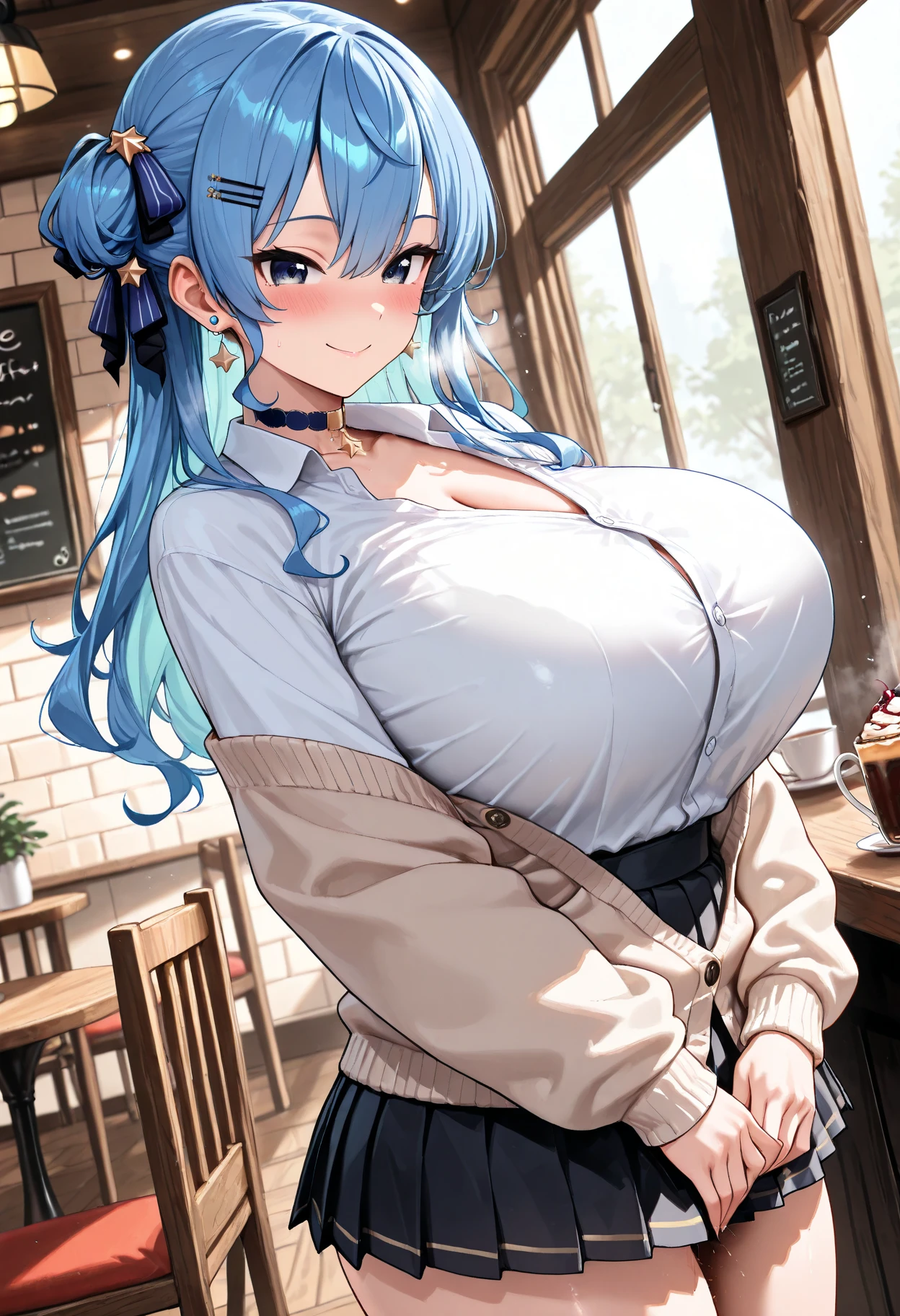 Roxy、blue hair、table top、High resolution、lots of girls、multiple girls、large crowd、かわいいlots of girls、big and full breasts、naughty body、underwear only、See-through、pink lingerie、throw、、whole body、Are standing、looking up at me、confused face、blush、black pantyhose、female shape&#39;Private parts are clearly visible、I can see the nipples、white shirt、navy checkered skirt、micro mini skirt、very short skirt、Department store、shop、Many people々、in the crowd、bare chest、show your chest、from below、Low - Angle、Holding the tray、put the chest on the tray、A lot of milk comes out from the nipples、Breast milk splatters from the nipples、pour breast milk into a glass cup、A lot of breast milk spills from the nipples、White drinks