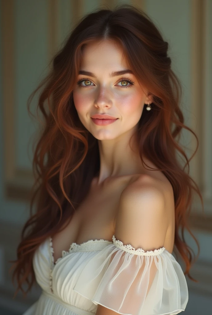 Realistic full body photo of a smiling, Young red-haired girl with long hair, She dances in front of the camera in a long A-line bridesmaid dress with straps made of shiny pink satin., Park,glamour fotoshooting, Wedding celebration, perfect anatomy, perfect green eyes. Perfect hands with 5 fingers on each hand, Matching girl, look into the camera, 1 Frau. (Eye make up:1.1), (highly detailed skin:1.1), spirit, analog style, keen focus, 8K UHD, dslr, good quality, Fujifilm XT3, Grain, Award-winning, masterpiece. Wedding celebration