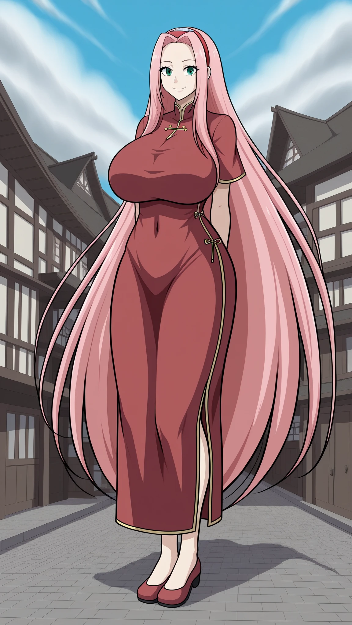 Lady J ,Valkyrie Drive: Mermaid,full body, long dress, long skir,*, fantasy, wizargirl,spellcasthing, stylised robe, huge breast, curvy, mature, walking, holy staff holding, smile, blush, blushy, fur coat, pants, pullover, medieva village europe, medieval architecture, naval covred, hivernal village, purple lips