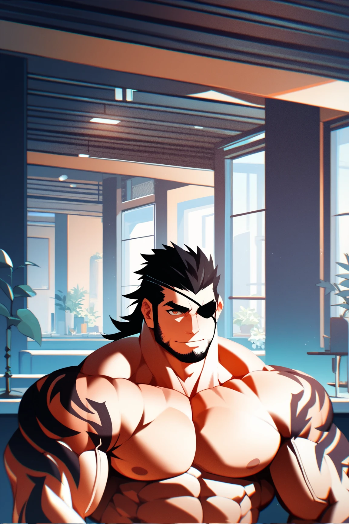 a picture of a man with a big chest and no shirt, muscular! fantasy, muscular!! sci-fi, muscular! cyberpunk, muscular male hero, gigachad muscular, super buff and cool, beefcake pose, (sfw) safe for work, inspired by Adam Dario Keel, big muscle, muscular!, baki the grappler, oppai cyberpunk