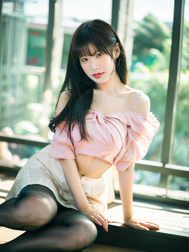 (whole body:1.5)，(1 girl:1.3),(view viewer:1.4)，(anatomically correct:1.4),(Sitting in the forest:1.2),(Wear a school-style dress:1.2),(Opaque pantyhose:1.3),( Girls&#39; pointed toe thick high heels :1.1)，((Purple | blue | pink | Grace |White  |Color is black | orange color | green | blue | gold | Khaki | salmon color):1.2),(Accurate and perfect face shape:1.3),(long legs:1.3),ultra high definition, Ray tracing, reflected light， Quite accurate, Award-winning, high detail, Lighten shadow contrast, face lighting ，movie lighting, masterpiece, Ultra-detailed, high quality, high detail, best quality, 16K，high contrast,