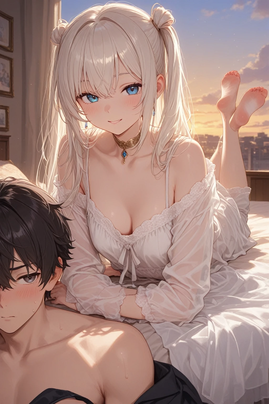 ((best quality)), ((masterpiece)), (detailed), perfect face
((Un couple amoureux se promenent)) ((sur la baie de Marseille)) ((main dans la main((, ((la femme est africaine)), elle  porte ((une robe de soirée rose)), ((elle a une coiffure afro avec un beau signon ponytail)),((l'homme a la peau blanche)),il  porte un pantalon et une chemise blanche. La femme a un beau visage, et l'homme est un bel homme. portrait; ((environnement tropical)), ((magignique couché de soleil)) 