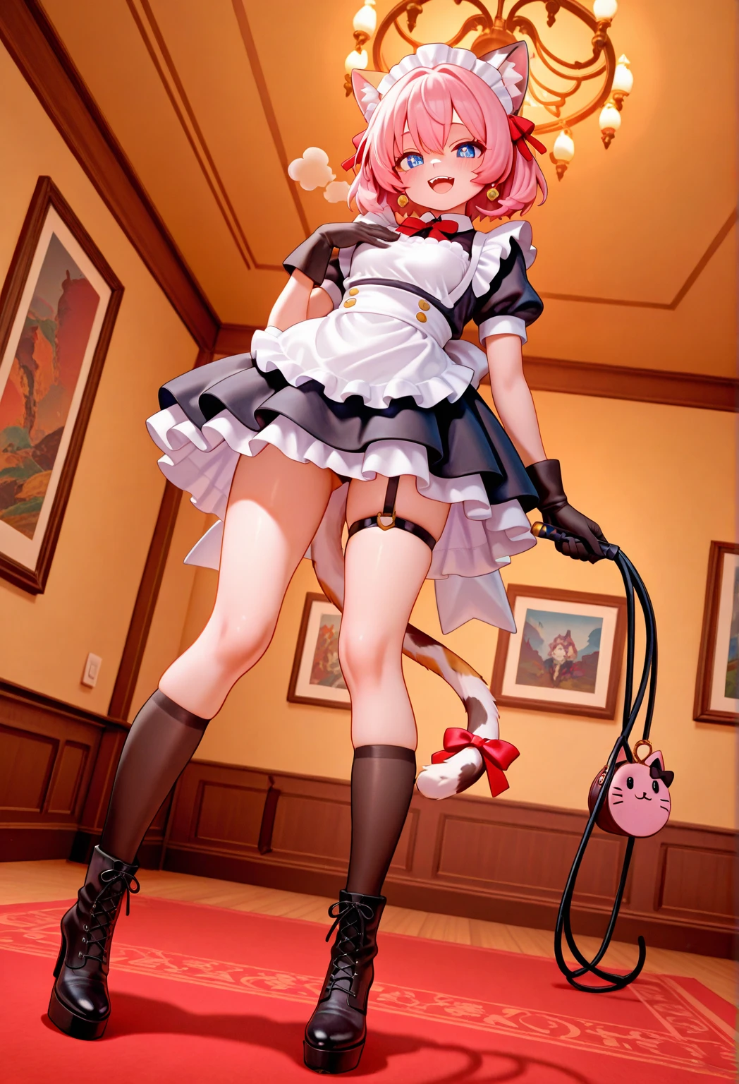 1girl absurdres ano_(gccx8784) ass back bad_id bad_pixiv_id black_footwear black_gloves black_panties black_thighhighs braid brown_eyes chainsaw_man crotch_seam dress elbow_gloves fine_fabric_emphasis finger_gun from_behind garter_straps gloves gradient_background hand_on_own_hip hand_up hat high_heels highres long_hair looking_at_viewer looking_back makima_(chainsaw_man) nurse nurse_cap panties pink_dress red_hair shiny_clothes shiny_legwear shoes short_dress short_sleeves sidelocks single_braid smile solo standing standing_on_one_leg taut_clothes taut_dress thighhighs underwear
