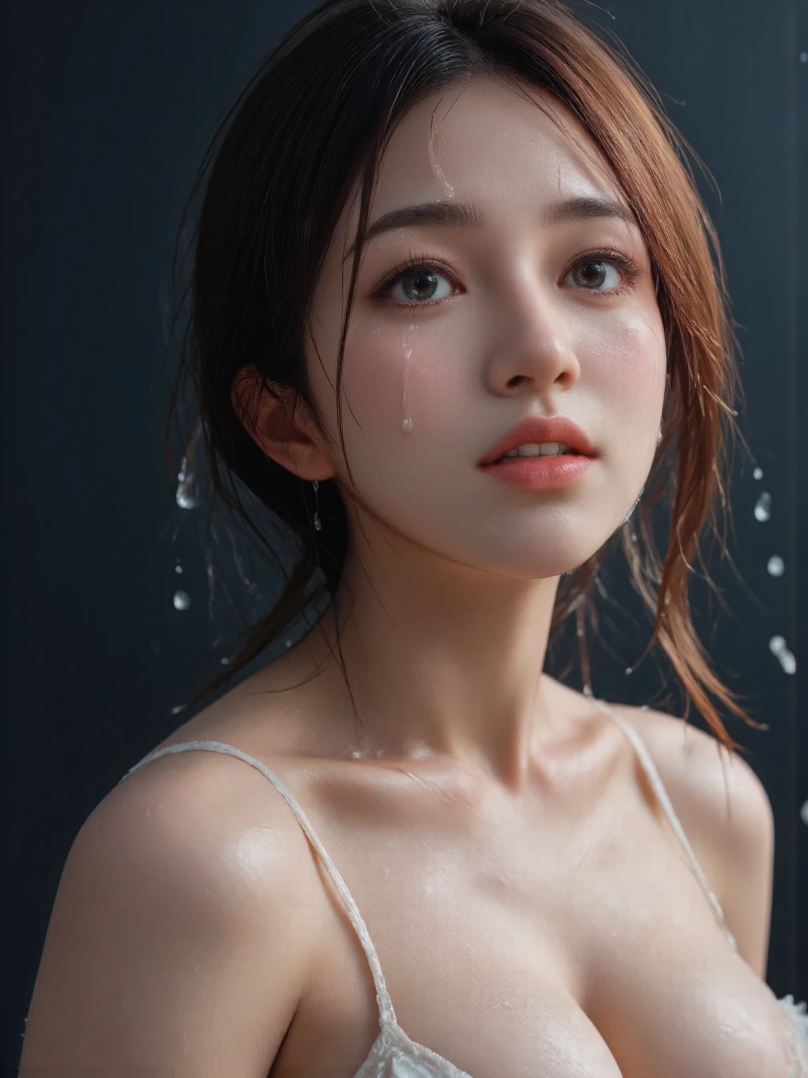 8k、RAW Photography、(highlydetailed skin:1.2)、(Pubic hair shows through:1.1)、(Exposed back:1.5)、(exposed shoulder:1.1)、(Exposed crotch:1.5)、(top-down view:1.5)、((Beauty woman in white silk string micro bikini on hotel bed))、a picture、​masterpiece、top-quality、Slender Girl 1、With my mouth wide open、blue eyess、blonde  hair、Different poses on all fours、((Small breasts:1.4))、((Very soft breasts))、hyperdetailed face、A detailed eye、((No closeup))、((She's wet))、Nipple piercings in large rings are see-through。
