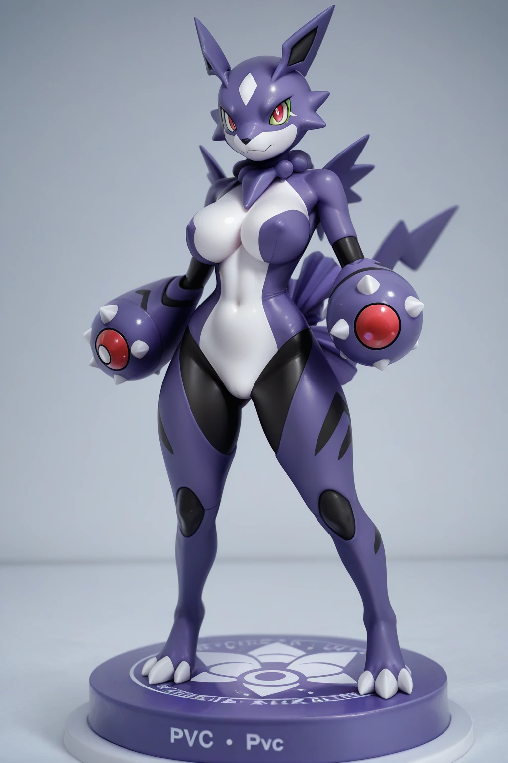 Female with purple and black hot insect shell、Guyver Style、evil smile、(masterpiece, :1.3),(top-quality:1.4)、tail、Cel Shade Adult Animation、Alien Queen、Full Body Art