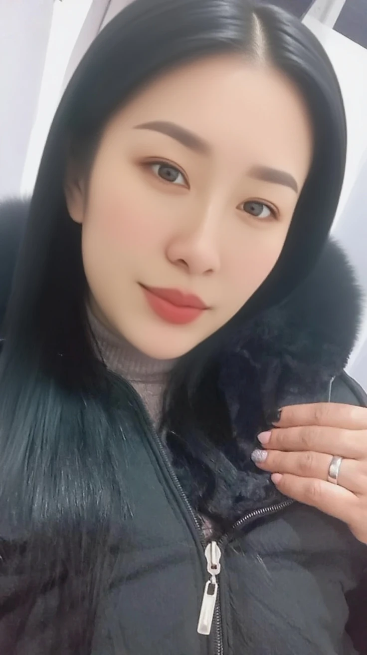 There is a woman posing for photo in a fur coat, beautiful korean woman, gorgeous korean young woman, korean woman, 8k selfie photo, beautiful korean young woman, korean girl, elegant, cute woman digital art, gorgeous chinese model, big breasts, plump, busty breasts, big breasts beauty, big breasts
