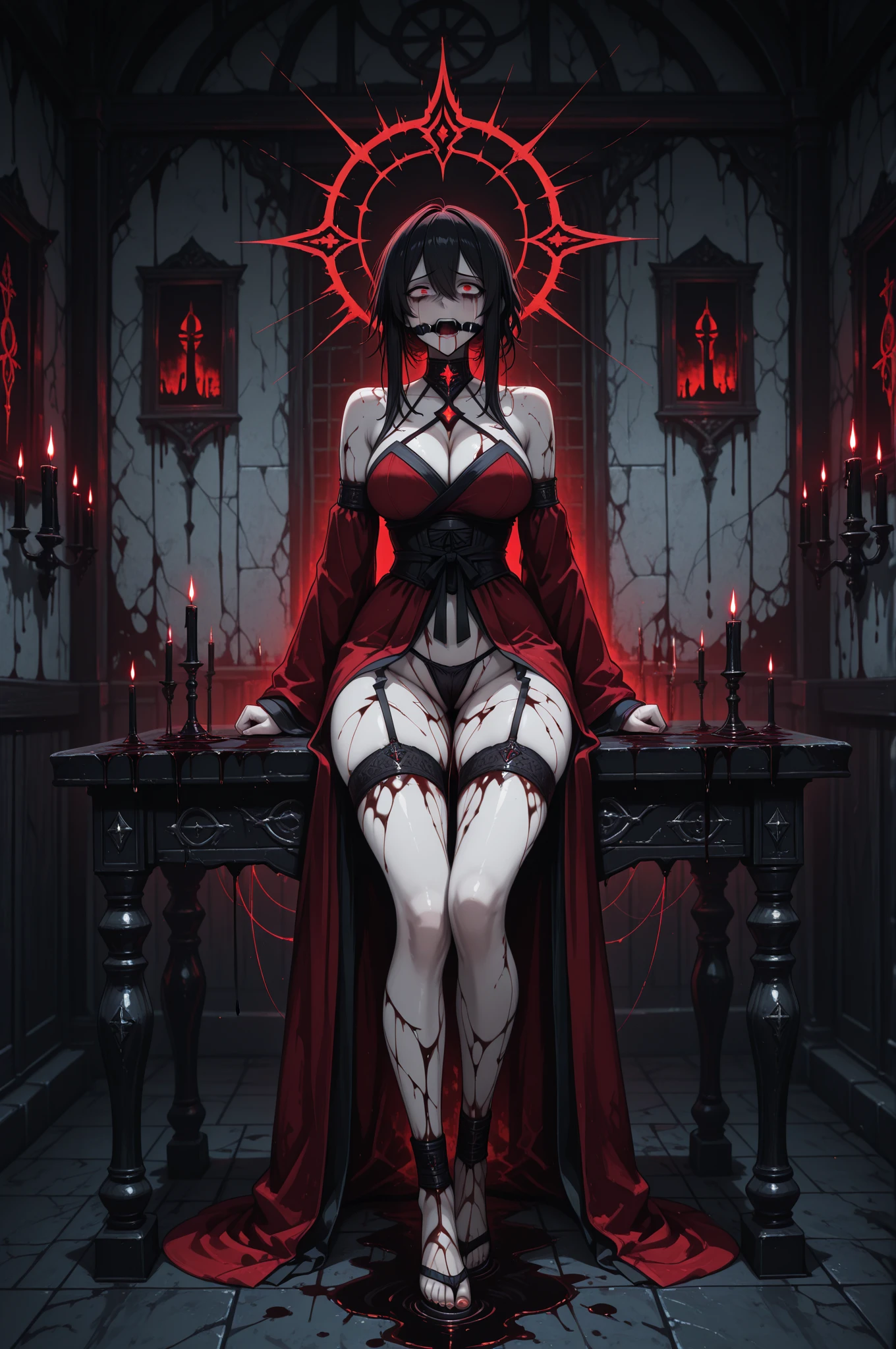 black-red theme, cute woman, detailing, art by alberto seveso,,full body,etalid dace,detailed hands,elf woman,full body,detailed eyes
