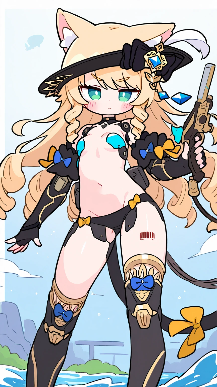 ((masterpiece)),(((best quality))), perfectly detailed, perfect imagen,  Character design sheet, Character concept, multiple views, front view, side view, back view, same character, same outfit, solo, full body. 1girl, magic girl, mature woman, 26 years old, perfect body, medium body proportions, long hair blonde, aquamarine eyes, seductive look, mischievous smile, fangs. ((Micro bikini  armor)), armored thong, braless, breasts out, breast naked, puffy nipples, mini jacket, puffed sleeves, long sleeves, puffy shorts, bots hells, green tone guardrobe ( lora: genshin impact - anemo style). Standing,  legs spread, upskirt, skirt lifth, pantys exposed, genshin impact style.