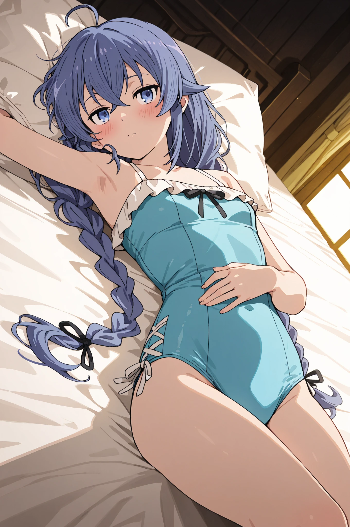 masterpiece, Top quality, Ultra high definition, Maximum resolution, Very detailed, Clean skin, Anime, Flipping panties with hands, Flipping bra with hands, Pulling clothes with hands, Full body, , Slender, Very cute, Young face, 13 year old girl, Red eyes, Semi-long hair, Silver hair, Braided hair, Lying down, Wide open legs, Raised legs, Flipping clothes with hands, Twisting clothes with hands, White costume, rabbit ears, bunny girl, semi-undressed, wet clothes, wet body, thin-skinned clothes, clothes with visible tips of breasts, sweat, breasts protruding from clothes, clothes with sheer tummy, under breasts, embarrassing, blush, show off, cleavage, crotch shows through, areola see-through, pubic area open, open, pubic area visible, vaginal launch, minora, penetration, white liquid,