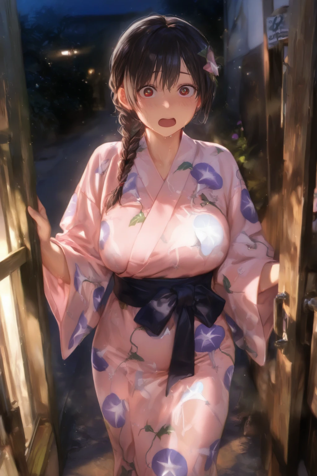 pieces fly、masterpiece、highest quality、Super detailed、High resolution、High resolution、8K portrait、Unity 8k壁紙のHigh resolutionCG、unity 8k wallpaper、cute type little:1.5、:1.5、Highly detailed CG unity 8k wallpaper、realistic、real person、cute type little、 portrait photography、shiny skin、High resolution、(16 years old:1.2)、(1 girl)、beautiful clear eyes、very detailed explanation、delicate face、nice lips、slender body、Same with big breasts thin waist、thin legs、(Ryokan town:1.6)、((fog:1.4))、1 girl, cute type, perfect face, seriously, (blush:1.5),((There are a lot of people nearby:1.4))Same with big breasts,((yukata geta:1.3)),、(((Clothes with open front:1.5))), (((I have nipples)))、Detailed description vagina,show vagina,spread legs,spread ,((cum in vaginas:1.5))