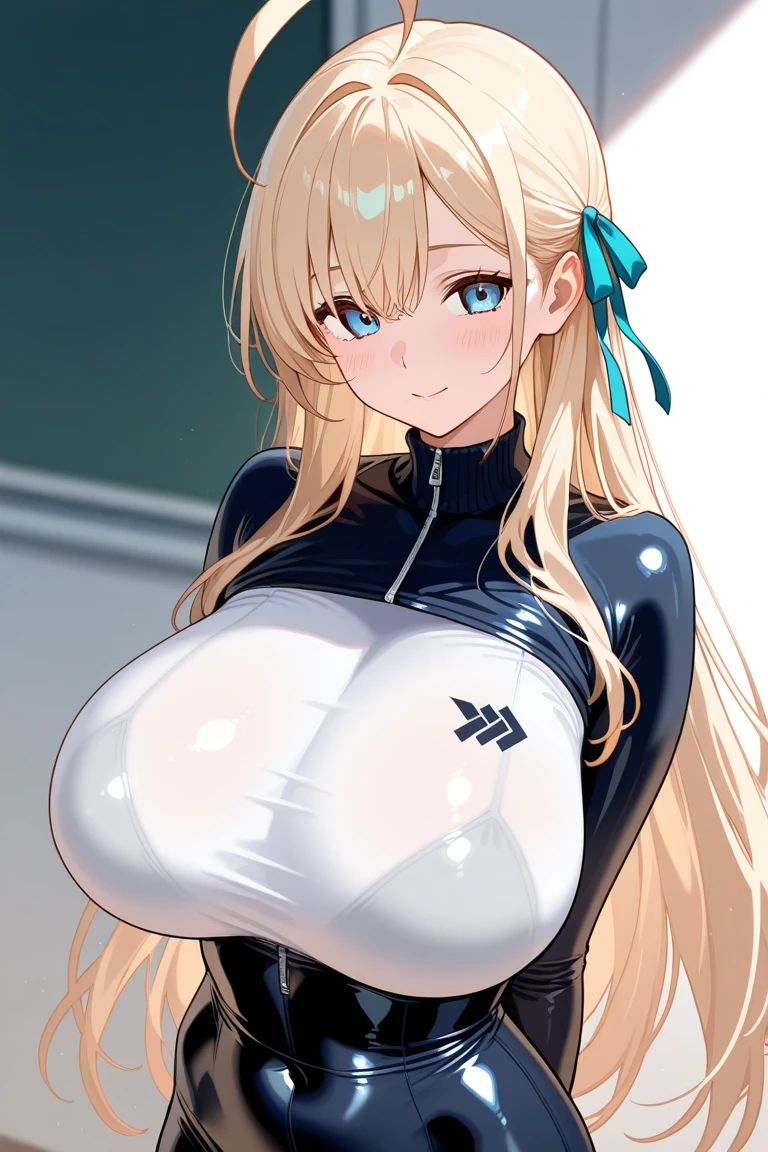 Asunabunny, narrow waist, slim body, huge breast, blush, red lip, smile