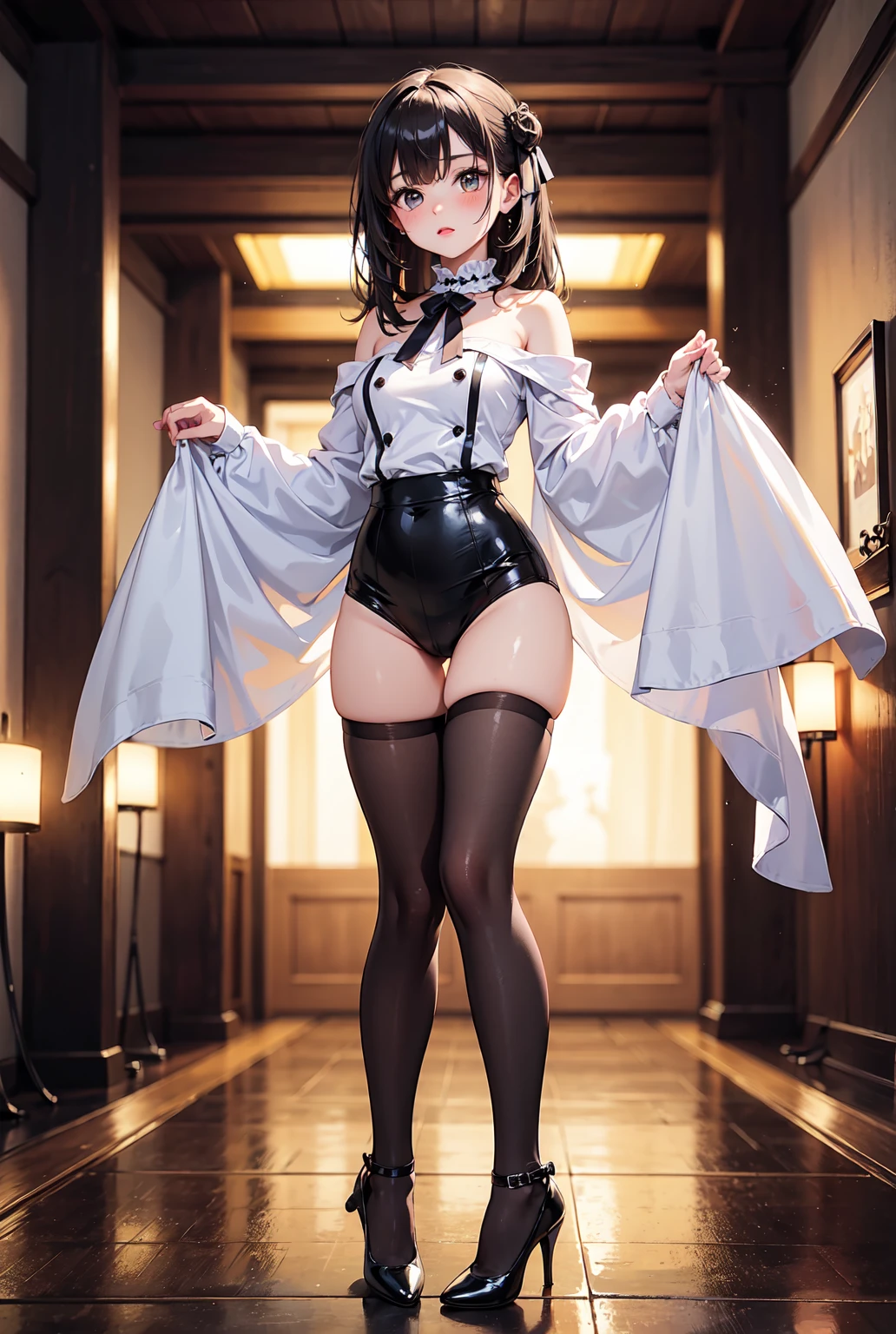 A young mature woman lifts her skirt to show off her sexual parts