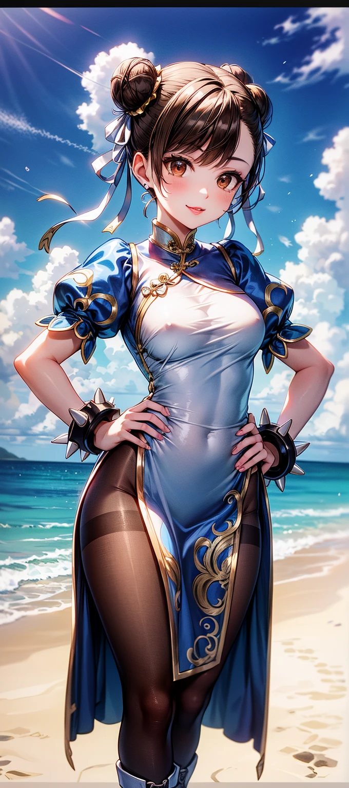 ((Obra maestra, La mejor calidad)), Arte lineal, De color, 1girl, Chun-li, delgado, joven, adolescente, sujetador azul, Medias azules, Pateando,  De color, harsh, tinta, bosquejo