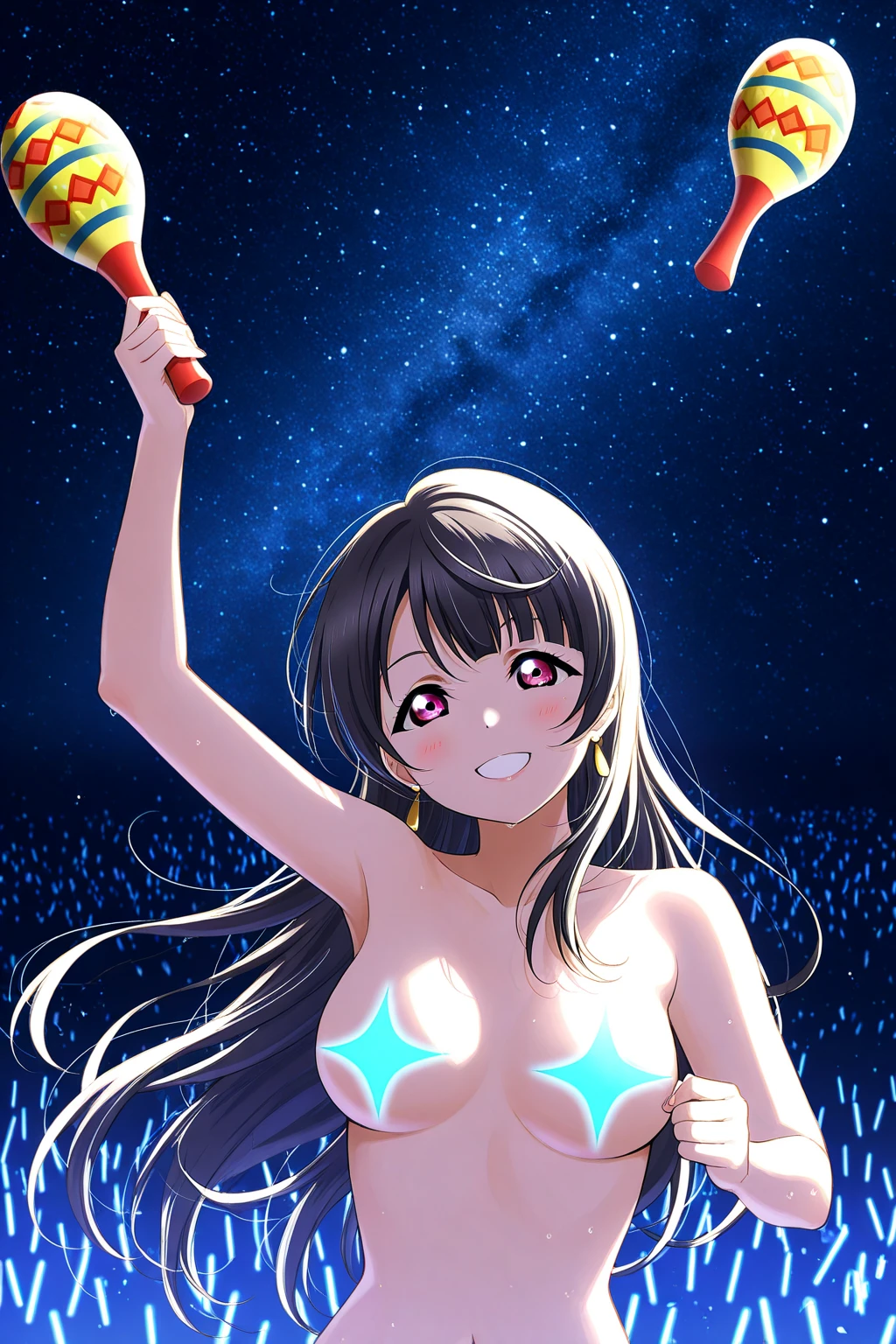 ((Highest quality)), ((masterpiece)), (detailed), Silhouette-Lighting , (Japanese), 14 years old, Straight Hair, Girl, ,big Breasts, (naked),topless, (Blue eyes),half-smile ,Silhouette Lighting, (Moonlit Night) ,Looking up at the sky,, milky way, from_behind, (arched back) ,beach,Water's Edge,



