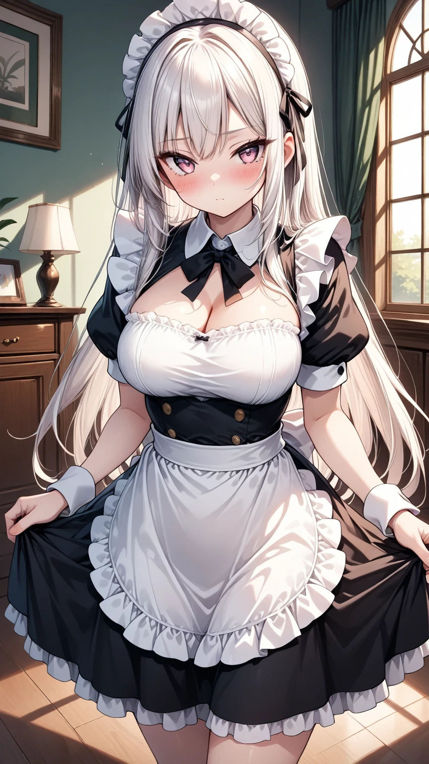Maid clothes　Sexy look　Large Breasts　Beauty　Gray Hair　Dramatic