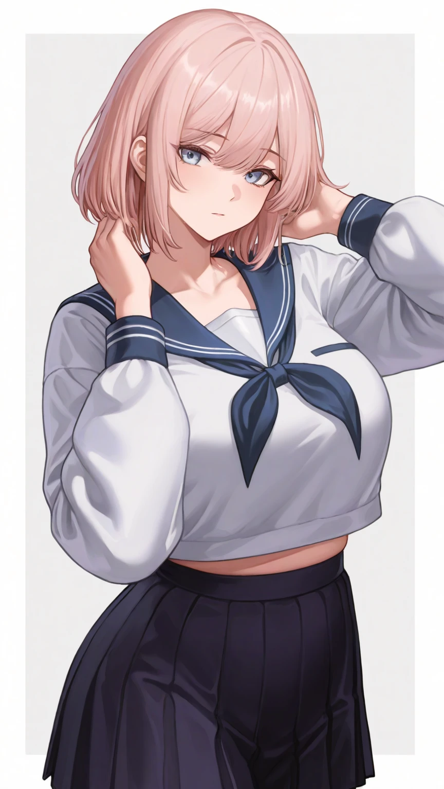 (((school uniform))),((blonde hair)),(huge breats),"(perfect masterpiece:1.2), (highest quality:1.2), stunning face, mature and chubby, compensate, long and luxurious eyelashes, lip whole, irresistible charisma.",((())),(((very short hair))),(((hair between eyes ))),hairclip ,arms up,lip,mature female