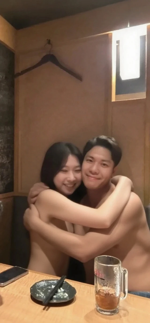 Straight couple photographs, ((Midnight, Best quality, 8k, Masterpiece :1.3)), Whole body, Long legs, Sharp focus :1.2, A pretty woman with perfect figure :1.4, Slender abs :1.1, ((Dark brown hair, very Big round breasts, Japanese flat nipples :1.2)), (topless, nude, short pants, Standing:1.2), ((Night city view, Rooftop:1.3)), Highly detailed face and skin texture, Detailed eyes, Double eyelid, sunset, darken, backlit, off shoulder, girl medium weight body, sexy, smile face. (Hug with a man, athletic body, short black hair), 1 man korean face, romantic, kissing, loving, sex, nude, standing together