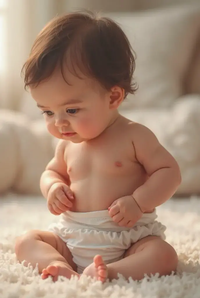 little man lying in huge white panties