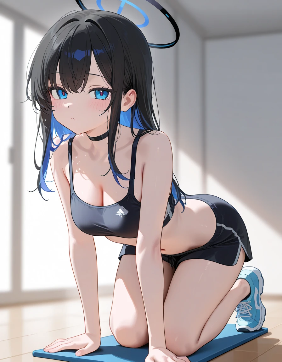 Tabletop,One Girl, highest quality,,( Calm tone:1.3),(Blue Hair、thin、Torn clothes:1.3)(Shapely breasts、Back and buttocks exposed:1.5)、（Lying down:1.8）（、Sandy beach with no one:1.5）（whole body:1.7）