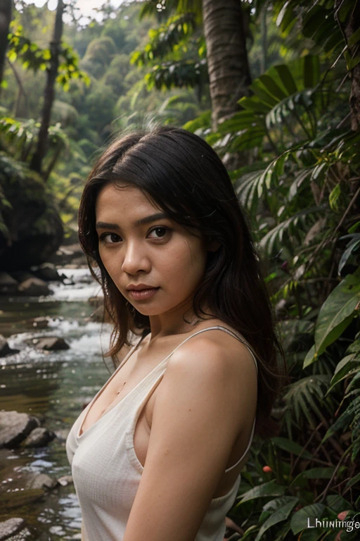 ultrarealistic hires close up photo of a 30-year-old sapa woman, outdoors, realistic skin texture, looking looking at camera, , tied up hair, night time, full body nude, beautiful bokeh background