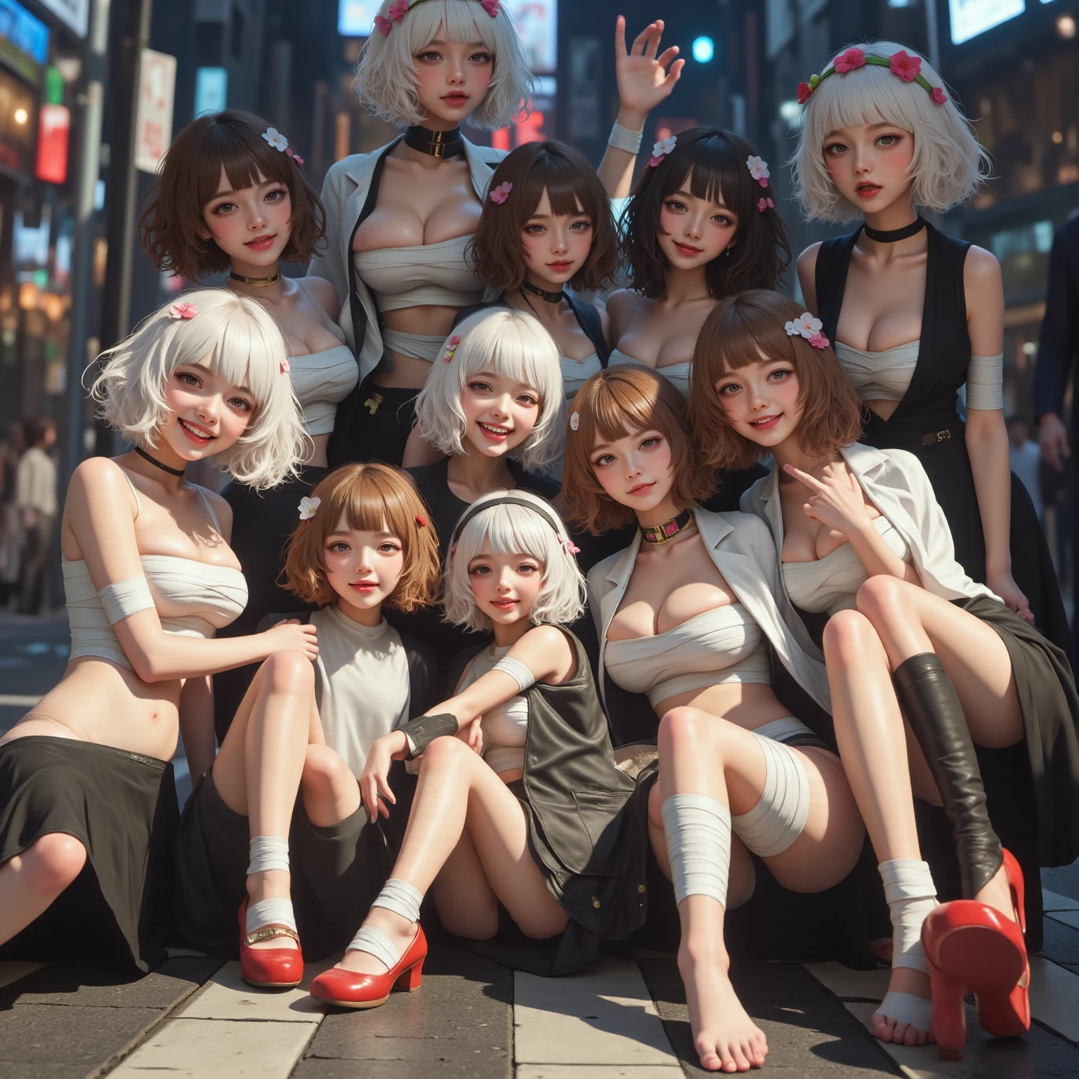 masterpiece, ((Highest quality, Detailed and realistic 3D))、Idol Concert、Concert Stage、(Three cute naked girls、kawaii:1.4、smile、sing、Various hairstyles、pubic hair、、Open Stance:1.2)、(((Full nudity、Pussy)))、(Realistic and detailed skin texture、Big beautiful eyes、Ribbon Hairband、Idol Costumes、Ultra mini skirt)、((The characters are unique、Various hairstyles))