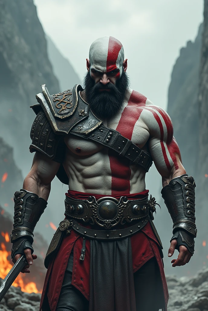 cinematic photo Kratos1024, a bald bearded man, full body,  tattoos, hypster fashion look, small round glasses, smile, suspenders <lora:Kratos1024-000510:0.5>  . 35mm photograph, film, bokeh, professional, 4k, highly detailed