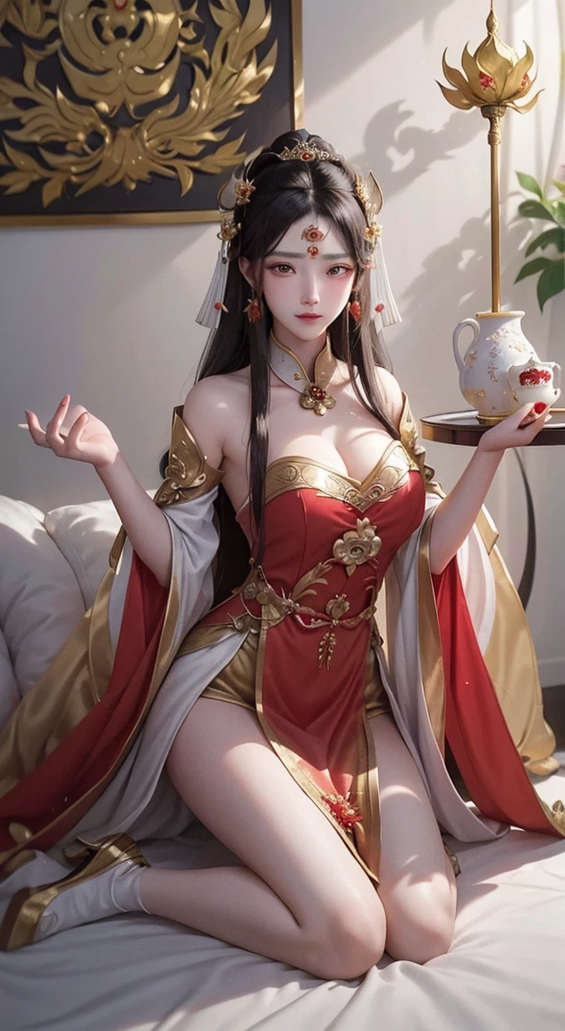 Ancient Chinese Women, above waist,There is a flower tattoo on the bare back,Red and turquoise flowers, on the bed,ukiyo-style, Guviz-style artwork, Guviz, alphonse mucha and rossdraws, a beautiful artwork illustration, by Li Song, by Yang J, Authors:Will Jae, by Zeng Jing, by Ye Xin, Authors:Sitao, Authors:Zhou Fang, Korean Art Nouveau Anime