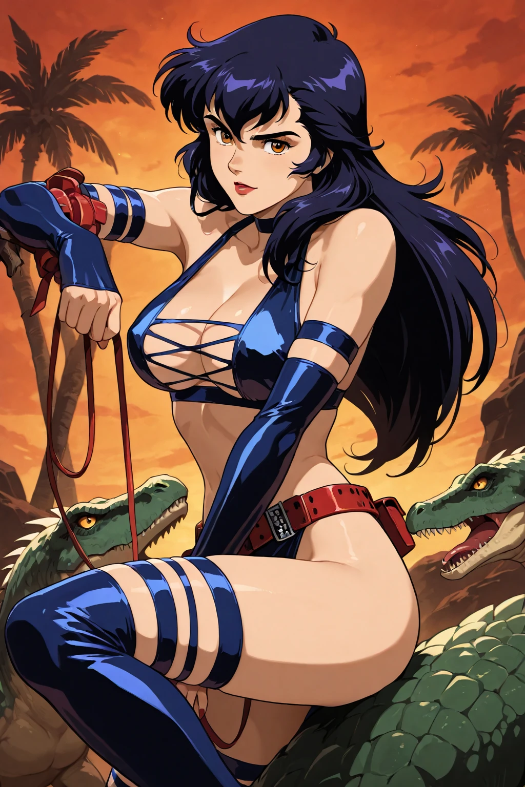 Mai shiranui in a sexy bikini is seductive and bathed in sweat straddling dozens of black dogs and her chain-tied neck using a BDSM dog chain on a farm and she looks very lustful while surrounded by many black dogs at night.