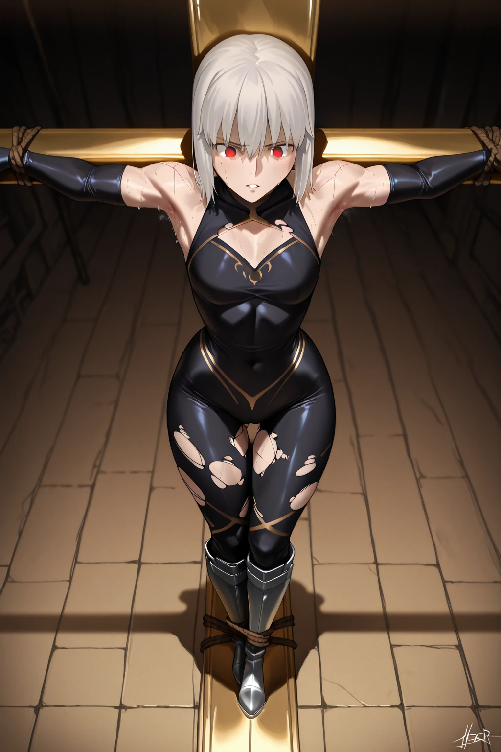 1girl,solo focus,arms behind back,hair ornament,bangs,blush,saliva,drooling,,,panties,frogtie,underwear,pantyhose, juice, juice drip through clothes,femdom,bdsm,(black blindfold,ball gag,gagged:1.2),(object insertion,sex toy:1.2),rope,bondage,bound,restrained,shibari,shibari over clothes,bound wrists,bound ankles,bound arms,bound legs,bound wrists,box tie,breast bondage,crotch rope,skindentation,white hair,pointy ears,elf,