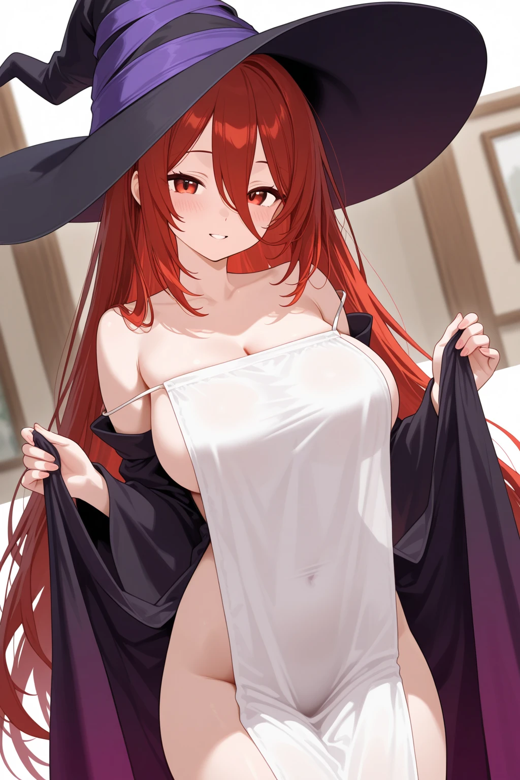 (Highest quality, 4K, 8k, High resolution, masterpiece:1.2), Very detailed, Picturesque, Animated Photography, Photo Animation:1.37)、Japanese schoolgirl、(Red Hair)、(Long Hair)、(yellow star hair ornament)、(wizard’s robe, witch’s clothes, wizard, witch, witch’s hat, crowned cap, breasts spilling out of bra,:1.3).pussy juice、Black choker、Ecstasy face、Sweat、Are crying、vapor、trembling、Nakano May