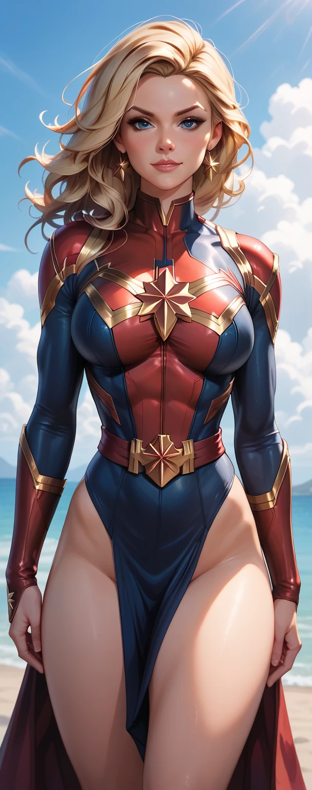 1female,41 years old,,A MILF ,Married Woman, mature,plumw,extremely large bosom ,Pornographic exposure, 独奏,(Background with:Underwater,ocean floor,Undersea volcanoes,airbubble,The corals) She has short blonde hair,standing underwater,seen from the front, hair straight,(((tmasterpiece),(Very detailed CG unity 8K wallpaper),best qualtiy,cinmatic lighting,detailed back ground,beatiful detailed eyeright pupils,Redlip(Very fine and beautiful),(Beautiful and detailed eye description),ultra - detailed,tmasterpiece,)),facing at camera,A high resolution,ultra - detailed),revealing breastare genitalia, Bulge,legs are open,Raised sexy,Camel toelushed complexion,frontage,(Wearing:Captain Marvel uniform)