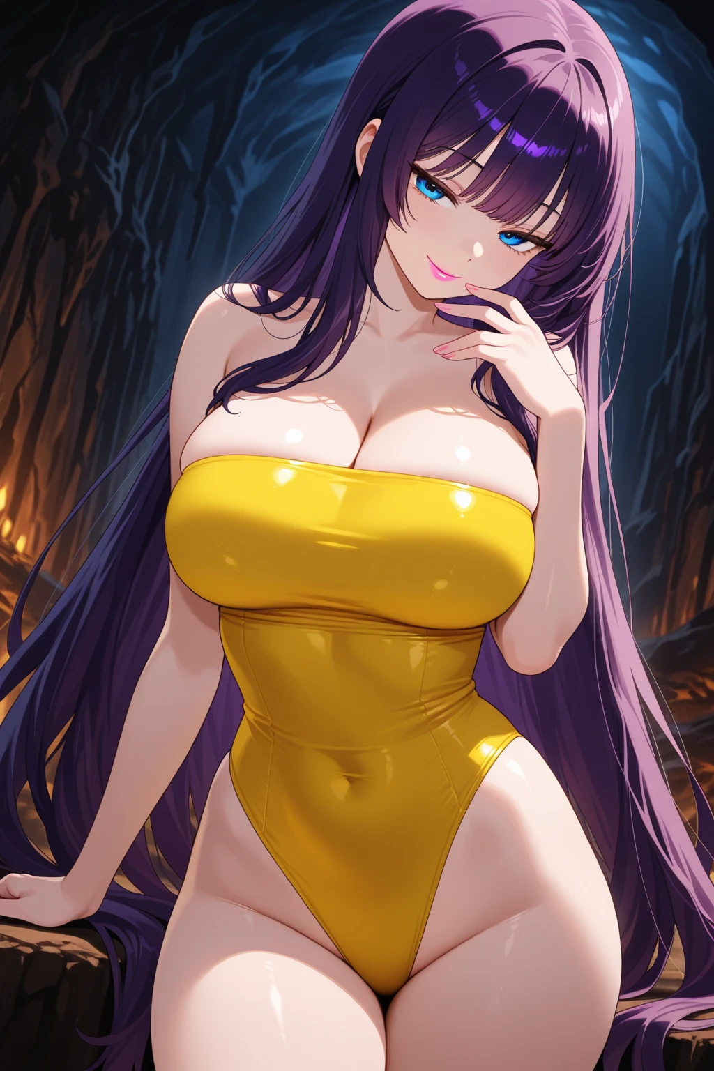 BREAK looking at viewer,BREAK (masterpiece:1.2), best quality, high resolution, unity 8k wallpaper, (illustration:0.8), (beautiful detailed eyes:1.6), extremely detailed face, perfect lighting, extremely detailed CG, (perfect hands, perfect anatomy),yoruichi shihouin, long hair, (yellow eyes:1.5),onsen,hot springs,night,ponytail, purple hair, dark skin, dark-skinned female,sexy lingerie,necklace,nipples,nipples see through,bathrobe,from above,lie on back,spread legs,full body,naked,lie in water,anus,asshole,butthole,from below.