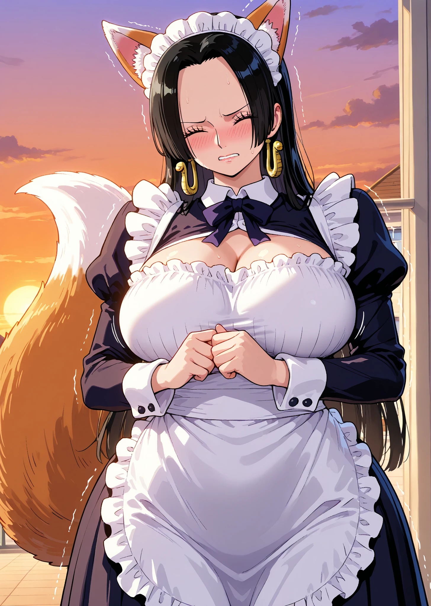 masterpiece best quality <lora:Queen's Stallion_vol3_Low Dose Version_2023_09_17:1> (\Queen's Stallion\:1.4) (cleavage cutout
maid:1.5 )