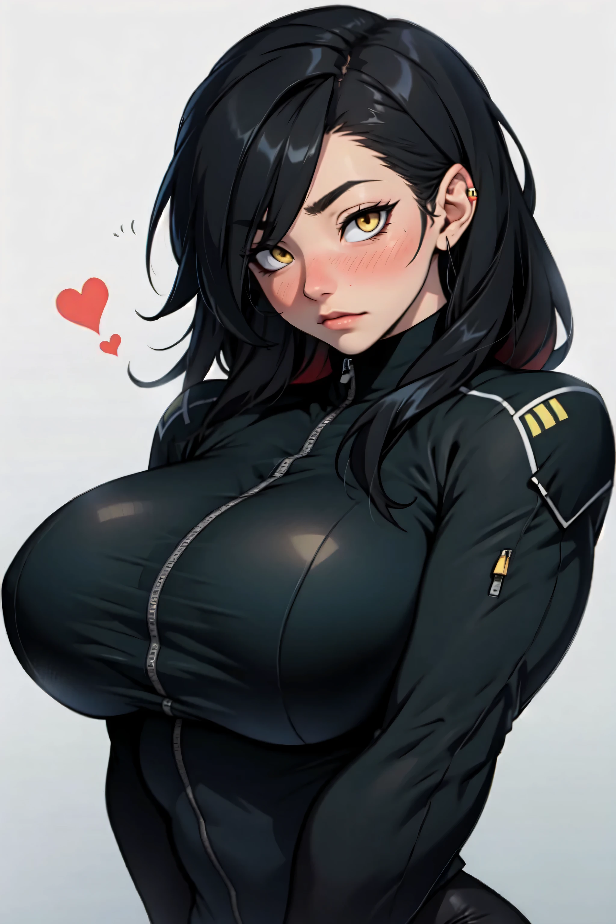 empty eyes blush muscular girl massive breasts black hair yellow eyes pale skin