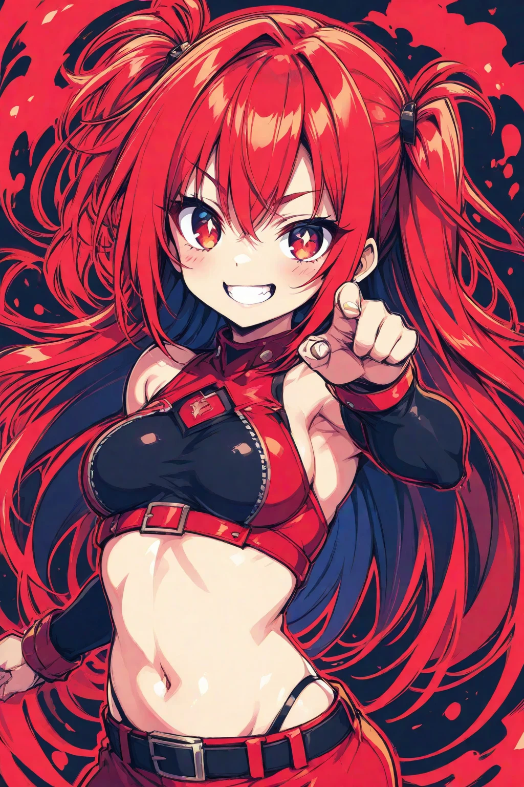 a woman in red ,pink - purpule hair, yellow eyes, classroom, tails hairstyle,  an evil grin, slim
masterpeace, best quality, (extremely detailed CG:1.4), highly detailed faces ,glowing colors, naced