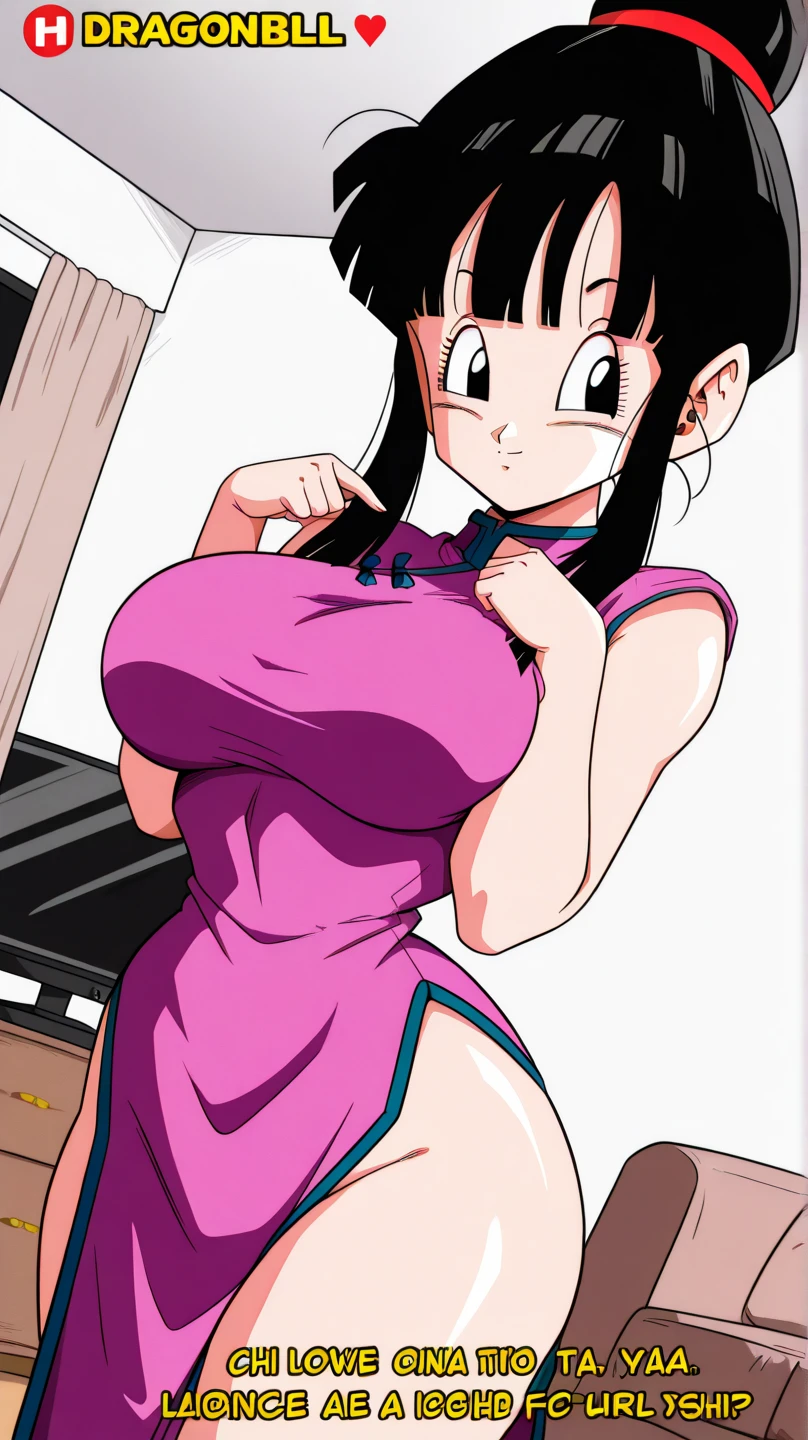 masterpiece, best quality, akira tachibana, looking at viewer, large breasts, upper body, portrait, seductive smile, put your hands behind your head, armpits, armpits visible, sweaty armpits, wearing red chinese dress, breast cleavage