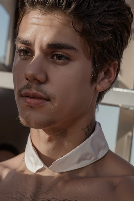 Justin Bieber in a white underwear transparent with a 6'5 inches