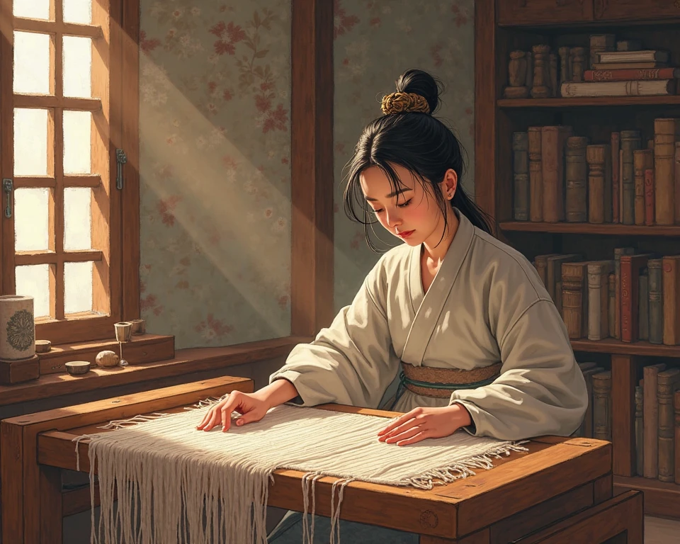 (white hanfu),1 girl,
redwood carved bed, mandarin ducks pattern, embroidered silk sheets, pink color, peonies, butterflies, brocade pillows, flower and bird patterns, luxurious brocade quilt, rich red color, gold-threaded phoenixes, cloud patterns, silk tassels, carved redwood wardrobe, plum, orchid, bamboo, chrysanthemum flowers, silk dresses, long gowns, skirts, jackets, cloaks, emerald green, peach pink, violet, redwood dressing table, mirror, metal border, pearls, gemstones, gold and silver earrings, jade bracelets, jadeite necklaces, hairpins, pearl-inlaid comb, powder boxes, rouge boxes, sachets, inkstone, brushes, ink sticks, paper, poetry collections, painting albums, peonies, hanging orchids, butterfly orchids, camellias, Chinese painting, landscape, embroidered tapestry, peaches of immortality, magpies, porcelain vases, lady portraits, jade ornaments, jade rabbits, jade Ruyi, palace lantern, flower and bird patterns, warm light.