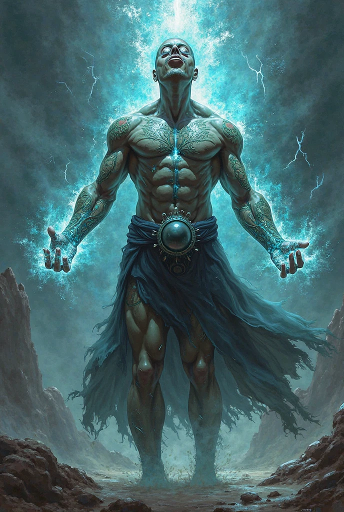 arafed male figure in a forest with a glowing body, powerful aura, white glowing aura, aura of power. detailed, god of the forest, attractive male deity, elemental guardian of life, male djinn man demon hybrid, white haired deity, djinn human hybrid, fit male demon with white horns, with glowing runes on the body