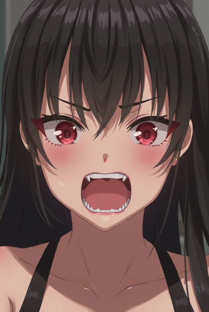 Shinomiya Kaguya, Shinomiyakaguya, Red eyes, small breasts, list brook, black fur, Red eyes, black micro bikini, Open mouth, saliva, drooling, sweat, tongue out 