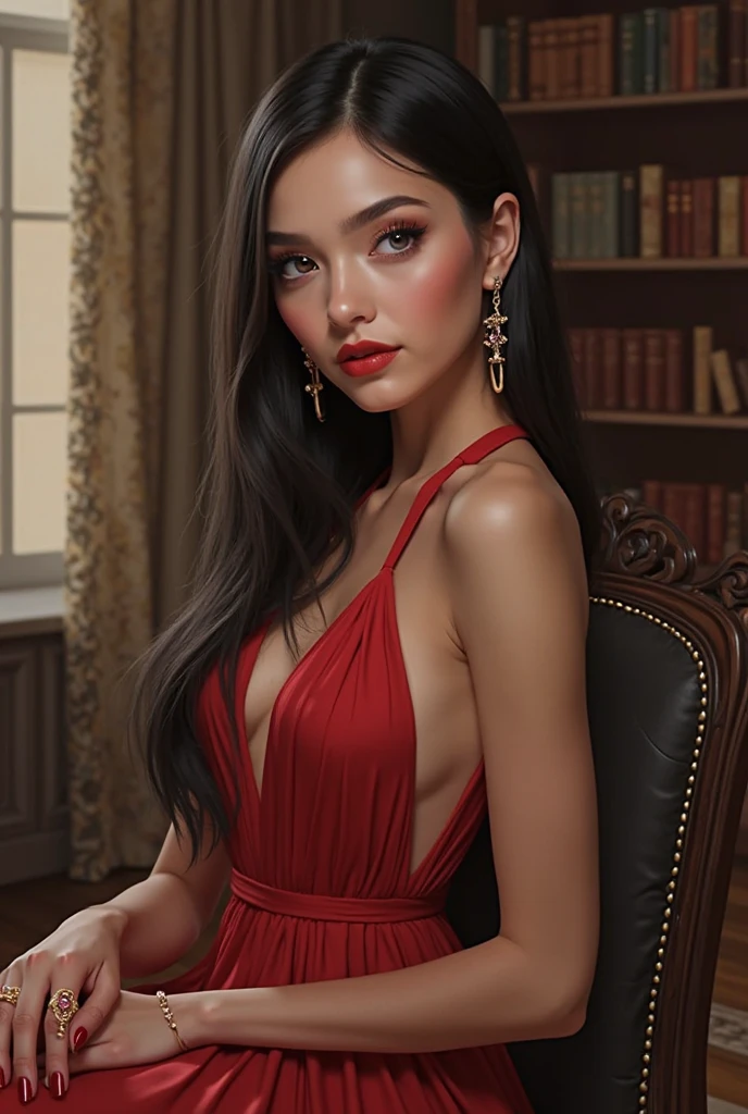 a beautiful woman with dark hair, red dress, dramatic lighting, glossy skin, full body pose, photorealistic, intricate, 8k resolution, (best quality,4k,8k,highres,masterpiece:1.2),ultra-detailed,(realistic,photorealistic,photo-realistic:1.37),HDR,UHD,studio lighting,ultra-fine painting,sharp focus,physically-based rendering,extreme detail description,professional,vivid colors,bokeh,portraits