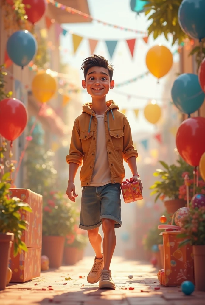 A boy, zoo, many balloons, happy, happy, perfect quality, clear focus (clutter - home: 0.8), (masterpiece: 1.2) (realistic: 1.2) (bokeh) (best quality) (detailed skin: 1.3) (intricate details) (8K) (detail eyes) (sharp focus), (happy)