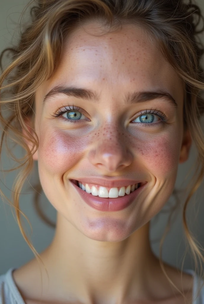 beautiful lady, freckles, big smile, dark makeup, hyperdetailed photography, soft light, head and shoulders portrait, cover
