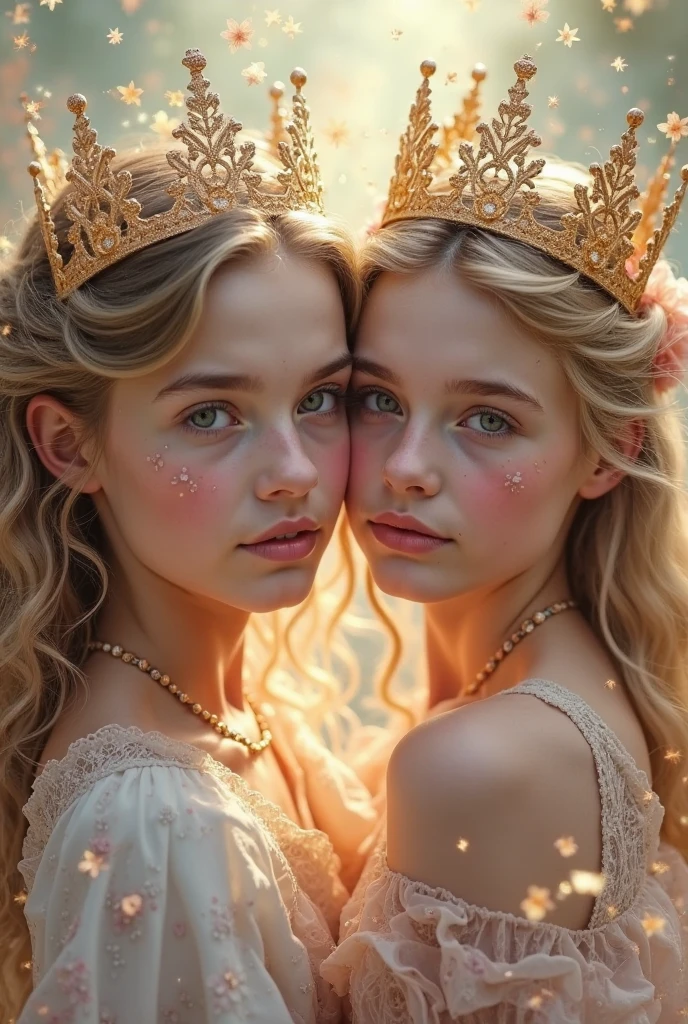 14-YEAR-OLD GIRL WITH LONG BLONDE HAIR, A closeup, CROWN.