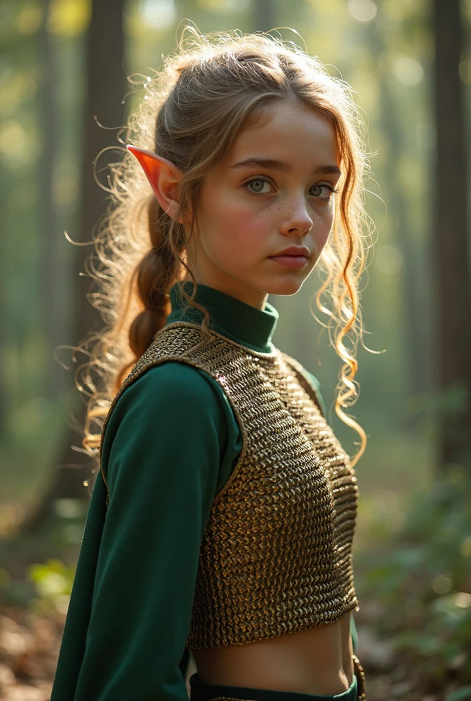 (tween (girl)), (12-year-old-girl), ((young (girl))), wearing a long flowing princess dress, standing in front of a forest, ((((elf girl)))))
