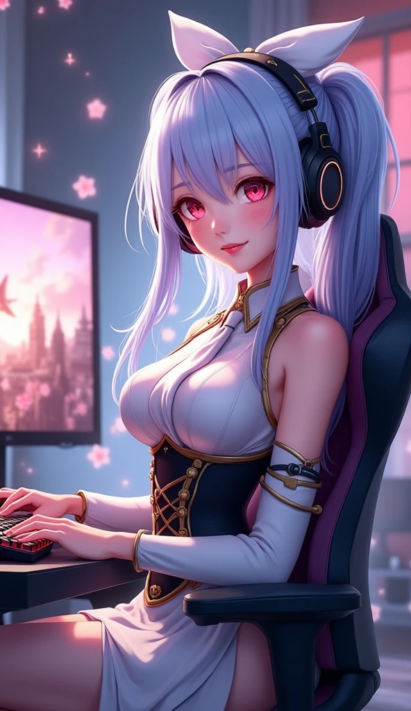 (8K ,Hyper-detailing,Ultra photo realsisim,Best Masterpiece,naturey,Perfect artwork,Perfect female body),Two cute busty girls ,(large tities),Simple and stylish girls' room,Computer,Computer desk,Display screen,Large display,Virtual Showcase,VR gaming equipment,Computer competitive games,Sexy cool outfits,Stylish hairstyle,Cute sexy competitive game girl,sit on chair,Cool clothes,Built-in thong panties,Large cleavage,slovenly,Stretch meat,Raised sexy,The kinky is exposed ,tit,full body shot of