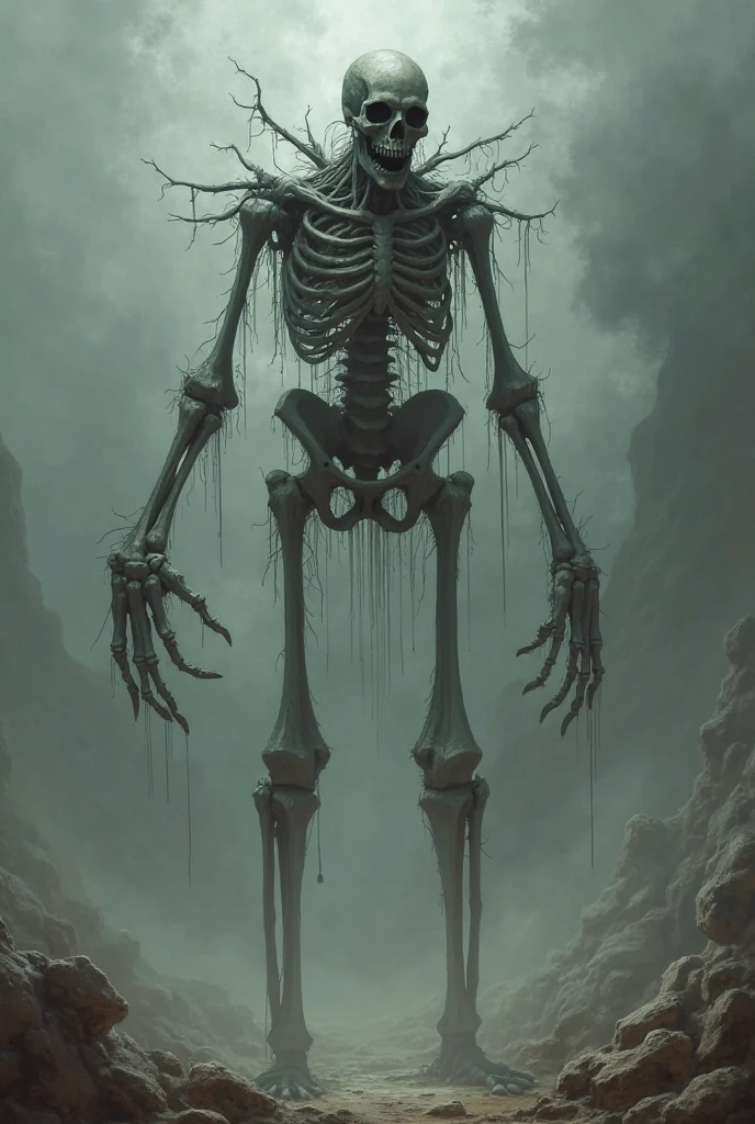 (((Highest quality)))(((Best Image)))外見は黒いfog,Wearing shiny armor,Modern Battle Suit(((Appearance)))The shape is humanoid,Modern weapons(((Features)))Eyes glowing red,The shape is made of purple glowing matter..(((male)))The skeleton is human-like、Muscle fibers are visible.,fogのようなもので構築している(((background)))Barren Land,dead tree,fog,City in Ruins,Chaotic world(((Standing posture)))Battle Scenes,overwhelmingly strong,Highest quality。