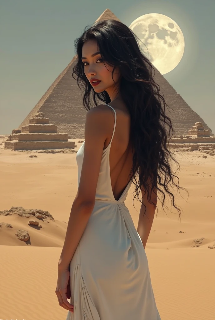 In ancient Egypt,Beautiful woman in a loose brown dress,Posing in front of the giant pyramid,Moonlit Night,Painting-like,Rich texture,Full of details,masterpiece:1.2,Realistic,photoRealistic:1.37,Very detailed,Professional, High resolution,超High resolution,Studio Lighting,Ultra-fine painting,Sharp focus,Physically Based Rendering,Vibrant colors,Bokeh,Portraiture,Horror,landscape,anime,sf,photograph,Concept Artist,Soft and diffuse lighting